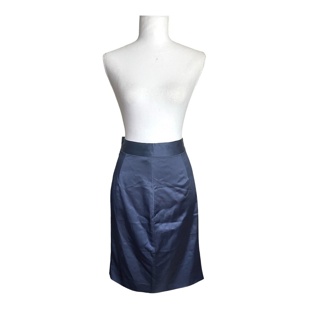 L'Agence Hanna Navy Blue Satin Pencil Skirt Front Slit Sz 4 Career Office Classy